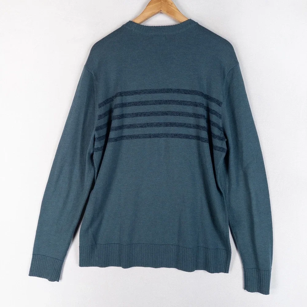 Smartwool Mens Sweater Large Blue Merino Wool Blend Striped Crewneck Pullover